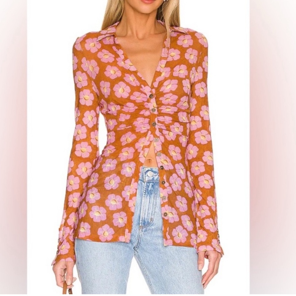 Free people boho 70s Floral Button-Up Women Top